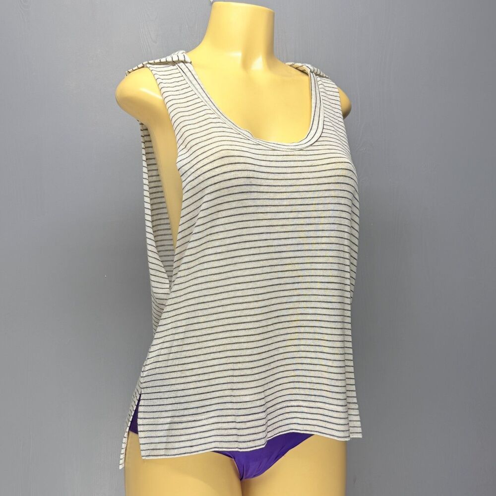 Promesa Striped Open Side Tank M | Hooded | Linen Blend | Made USA